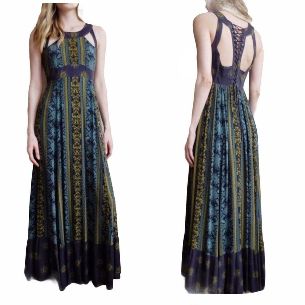 Free People Blue and Green Maxi Dress